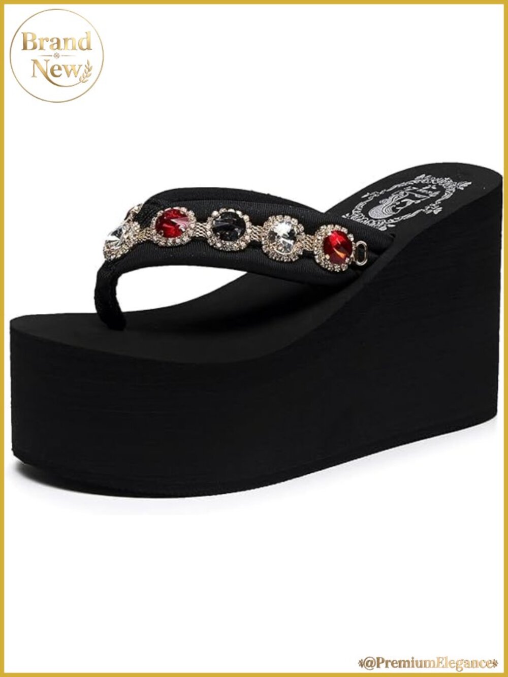 Y2K Rhinestone Platform Wedge Flip Flops Chunky High Heel Sandals